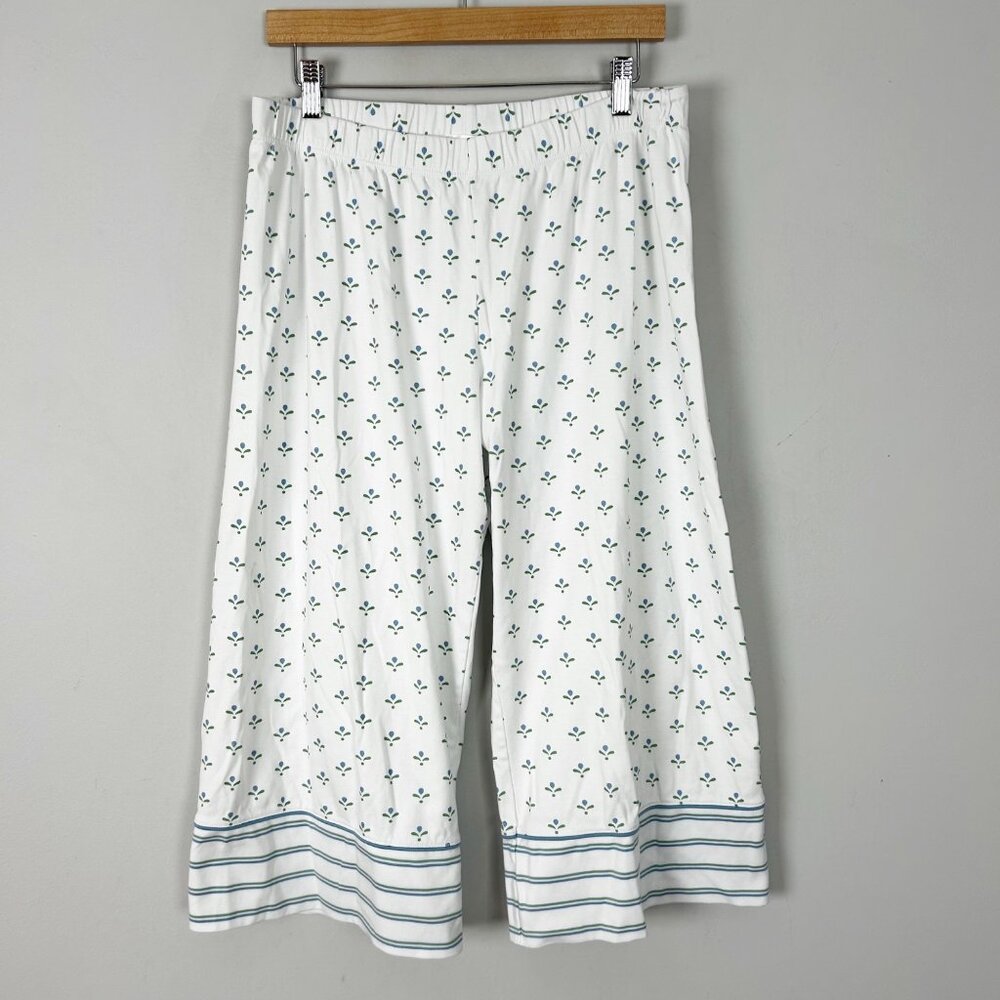 Women’s White Floral Sleep Pants with Blue Trim